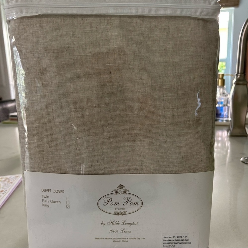 NWT Pom Pom at Home Natural Linen King Size Duvet Cover with 2 King Shams Flax - Picture 2 of 6